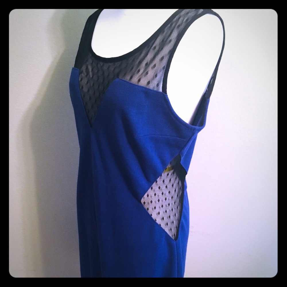 Blue dress w/ black mesh inserts